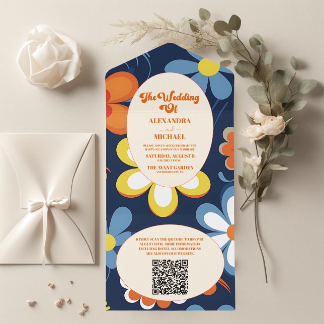 QR-kod Boho Retro Blommigt Bröllop (Skapare uppladdad)