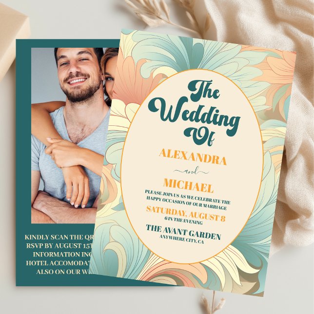 QR-kod Boho Retro Colorful Blommigt Bröllop Inbjudningar (Skapare uppladdad)