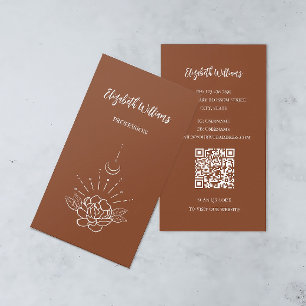 QR-kod Boho Ro Blommigt Måne Terracotta Visitkort