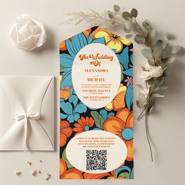 QR-kod Boho Sjuttio Tal Retro Blommig Bröllop (Skapare uppladdad)