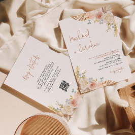 QR-kod Boho Terrakotta Pampas Blommig Bröllop Inbjudningar