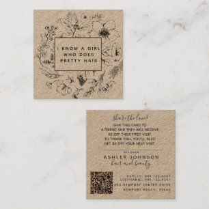QR-kod Botanical Kraft and Black Reference Card Fyrkantigt Visitkort