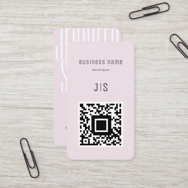 QR-kod Boutique-Elegant - minimalistiskt monogram Visitkort (Fram/Back In Situ)