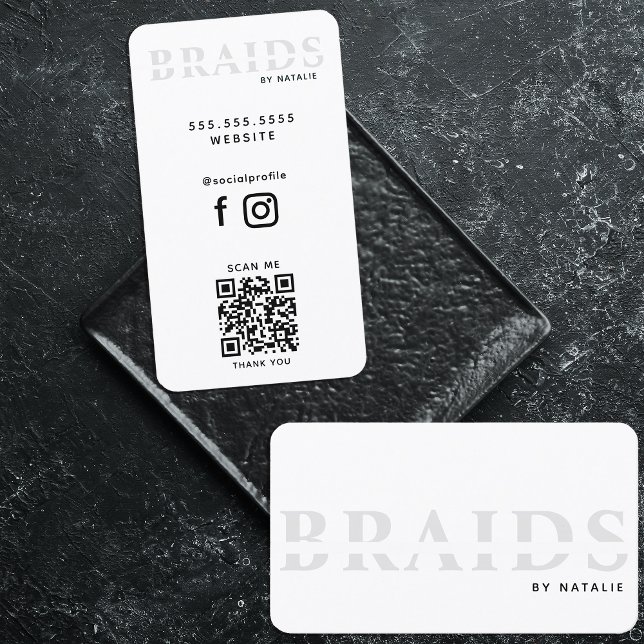 QR-kod Braids Beauty Salon Braiding Hairstylist Visitkort (Skapare uppladdad)