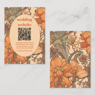 qr-kod Bränn Orange Blommigt Art nouveau Bröllop Tilläggskort