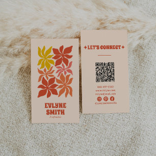 QR-kod Bränn Orange Groovy Blommigt Terracotta Boh Visitkort