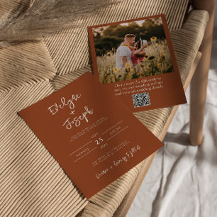 QR-kod Bränn Orange Photo Boho Terracotta Bröllop Inbjudningar