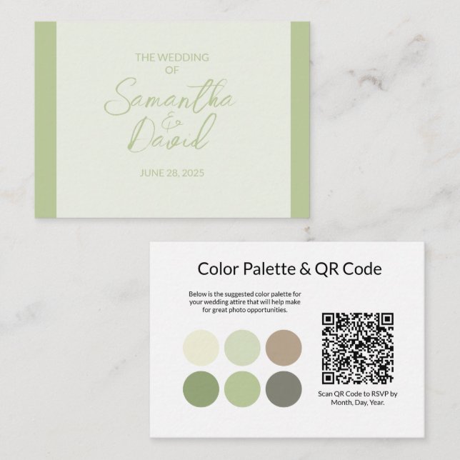 QR-kod Bröllop Attire Sage-kuvert kort (Fram/baksida)