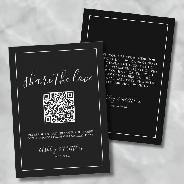 QR-kod Bröllop Dela Gästernas Kärleksbilder Tilläggskort (QR Code Black White Wedding Share The Love Photos Enclosure Card)