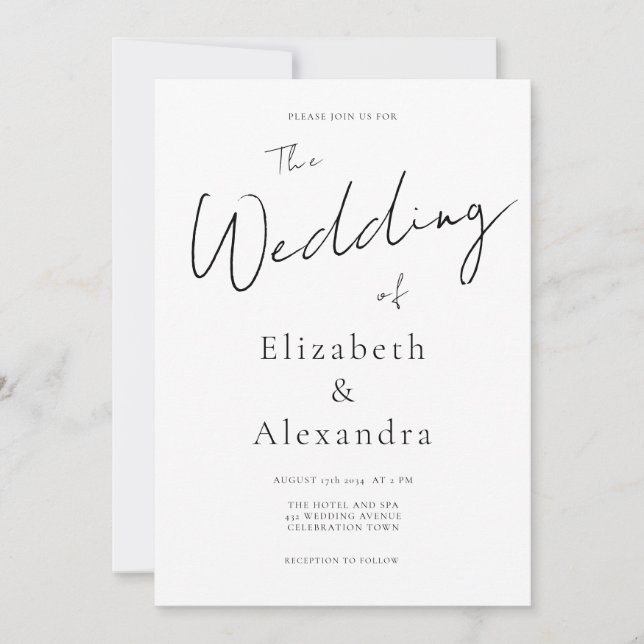 QR-kod Bröllop för minimal skriptElegant Inbjudningar (Framsida)