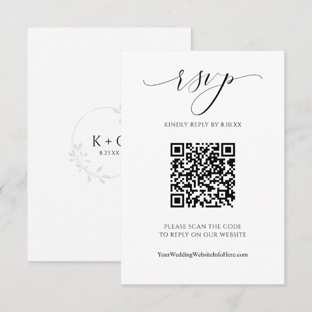 QR-kod Bröllop Modern Lyx Elegant Skript RSVP  OSA Kort (Fram/baksida)