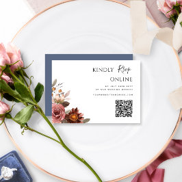 QR-kod Bröllopsanmälan Online Burgundy och Blå Tilläggskort