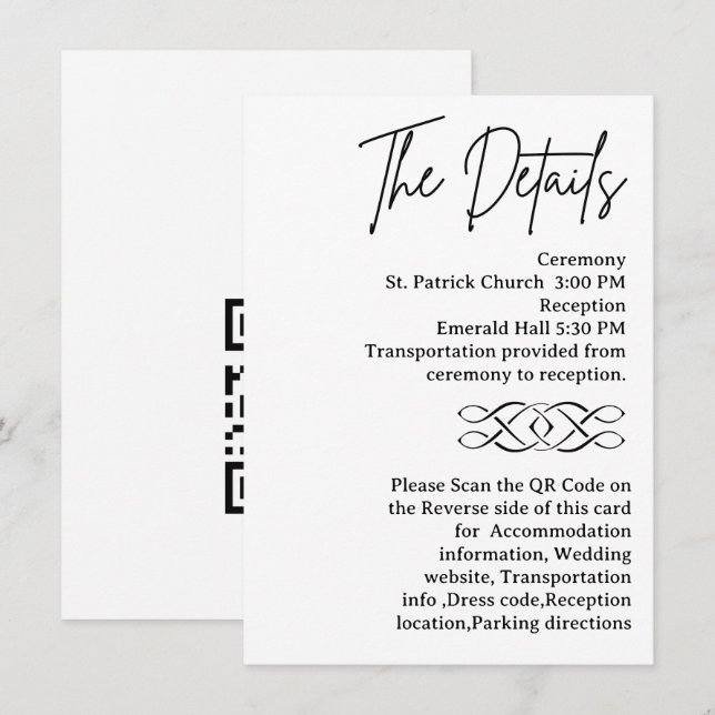 QR-kod Bröllopsdetaljer för Keltisk Knut Tilläggskort (Fram/baksida)
