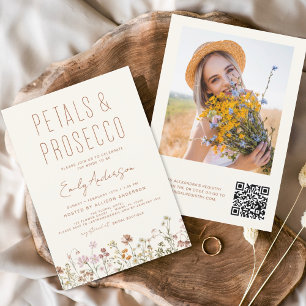 QR-kod Bröllopsfest med vilda blommor och Prosecco Inbjudningar