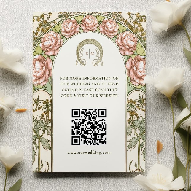 QR-kod Bröllopswebbplats Info Art Nouveau Kuvertbi Tilläggskort (Skapare uppladdad)