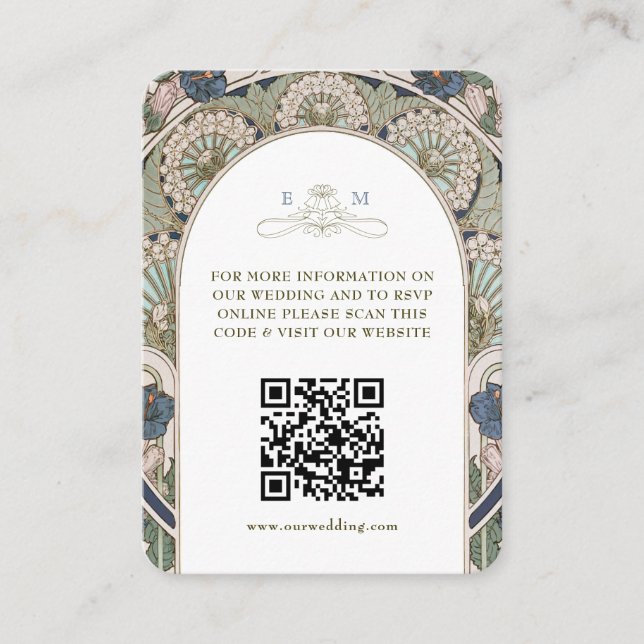QR-kod Bröllopswebbplats Info Art Nouveau Tilläggskort (Framsida)