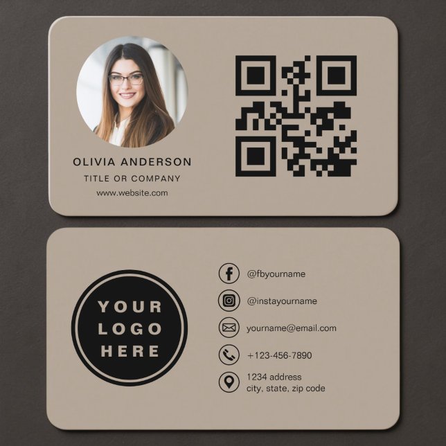 QR-kod Brun Foto Visitkort (Skapare uppladdad)