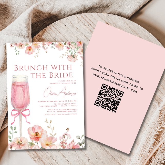 QR-kod Brunch med Möhippan Bride Rosa Inbjudningar (Skapare uppladdad)
