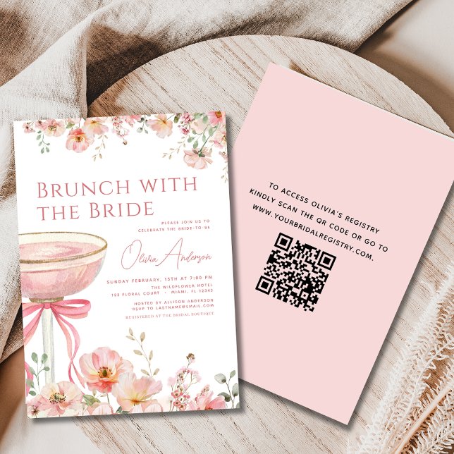 QR-kod Brunch med Möhippan Bride Rosa Inbjudningar (Skapare uppladdad)
