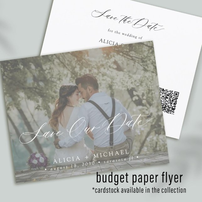 QR-KOD budget elegant foto bröllop spara datum Flygblad (Skapare uppladdad)