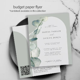 QR-KOD budget sage ark bröllopsinbjudan Flygblad