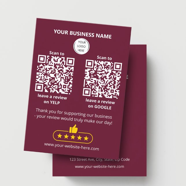 QR-kod Burgundisk affärsöversyn GOOGLE och YELP Visitkort (Skapare uppladdad)