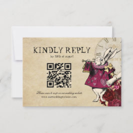 QR-kod Burgundy Alice i Wonderland Bröllop OSA Kort