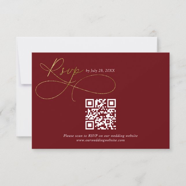 QR-kod Burgundy Guld Script Kalligrafi Bröllop OSA Kort (Framsida)