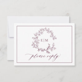 QR-kod Burgundy Leafy Vapensköld Monogram Bröllop OSA Kort