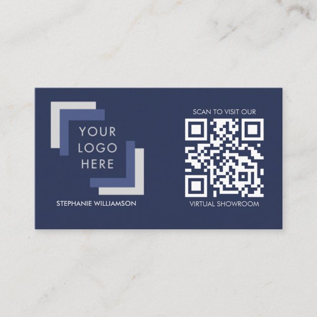 QR-kod - Business Anpassningsbar Logotyp Navy Mode Visitkort (Framsida)