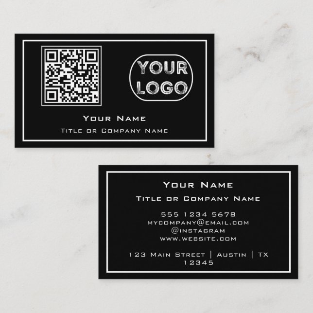 QR-kod, Business Logotyp Black Minimalist Business Visitkort (Fram/baksida)