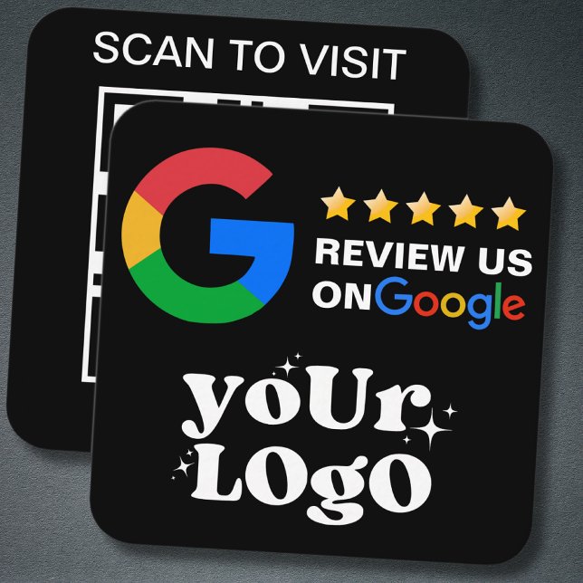 QR-kod - Business Logotyp Black Modern Google Revi Fyrkantigt Visitkort (Skapare uppladdad)
