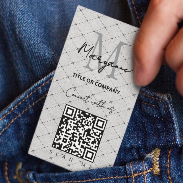 QR-kod - Business Logotyp Grått Checker Visitkort (Skapare uppladdad)