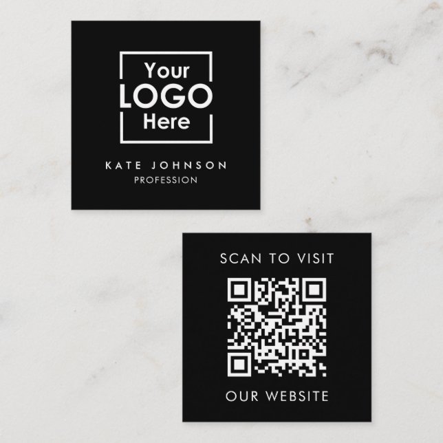 QR-kod - Business Logotyp Professionell Black Whit Fyrkantigt Visitkort (Fram/baksida)