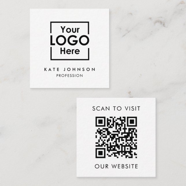 QR-kod - Business Logotyp Professionell Black Whit Fyrkantigt Visitkort (Fram/baksida)