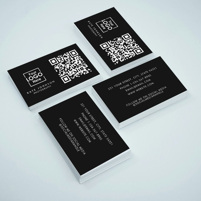 QR-kod - Business Logotyp Professionell Modern Bla Visitkort (QR Code Business Logo Professional Modern Black Business Card)