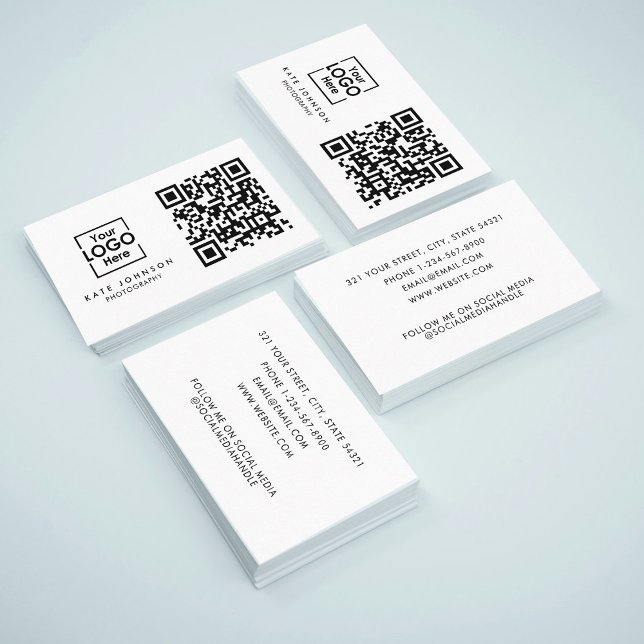 QR-kod - Business Logotyp Professionell Modern Whi Visitkort (QR Code Business Logo Professional Modern White Business Card)