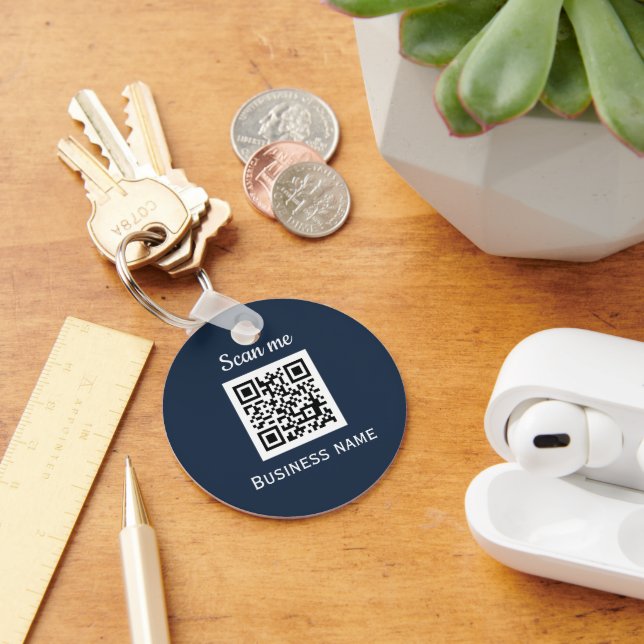 QR-kod - Business Logotyp Professionell Navy Blue Nyckelring (Skrivbord)