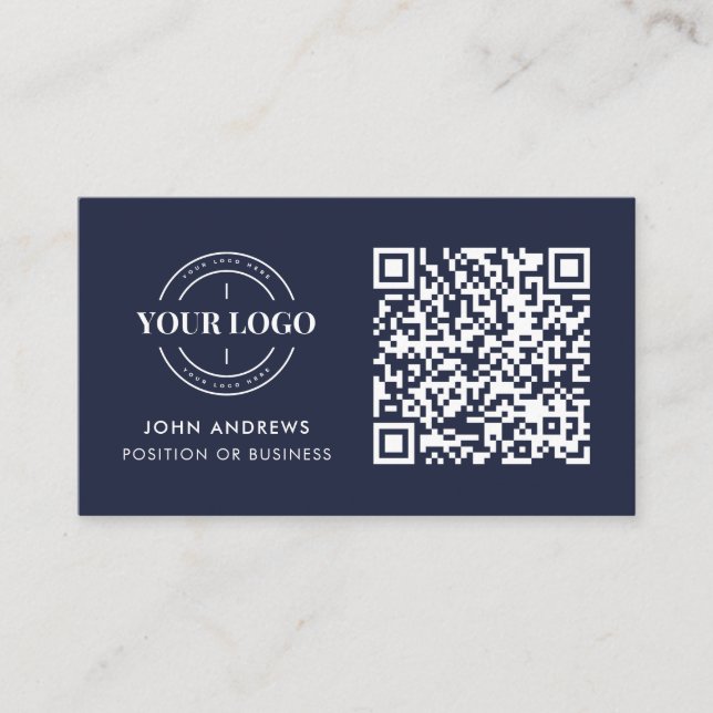 QR-kod - Business Logotyp Professionell Navy Blue Visitkort (Framsida)