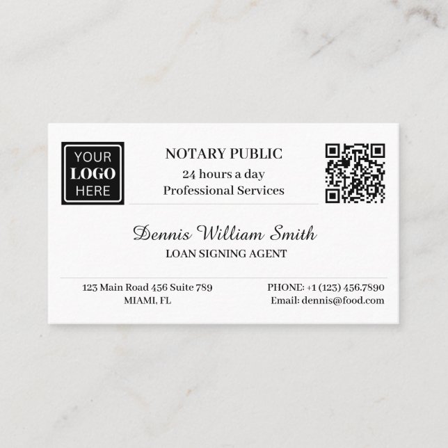 QR-kod Business Logotyp Professionell Notary Visitkort (Framsida)