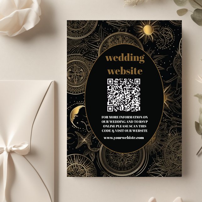 qr-kod Celestial Black Gold Bröllop Tilläggskort (Skapare uppladdad)