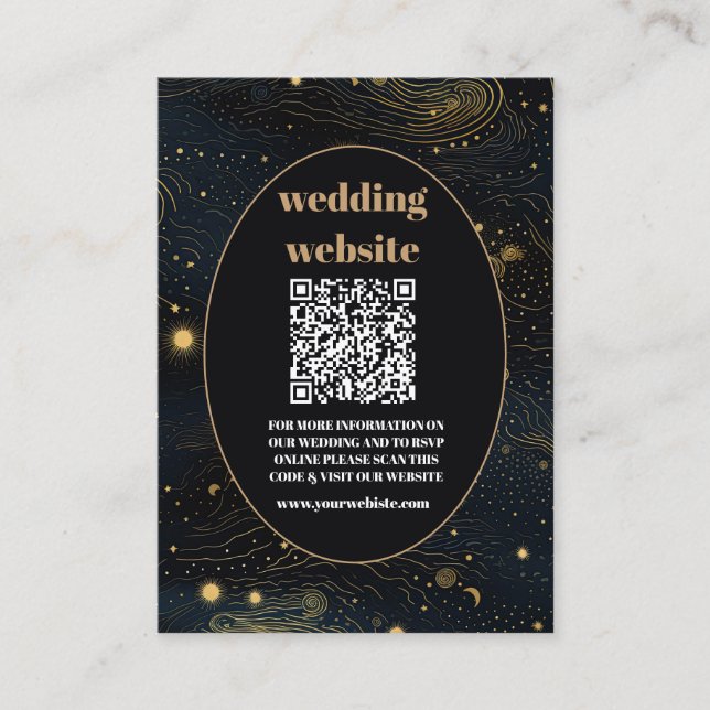 qr kod Celestial Crescent Måne Guld Bröllop Tilläggskort (Framsida)