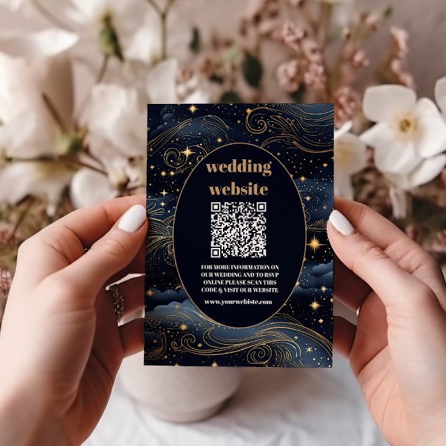 qr-kod Celestial Midnattsblå Stjärnor Måne Bröllop Tilläggskort (Skapare uppladdad)