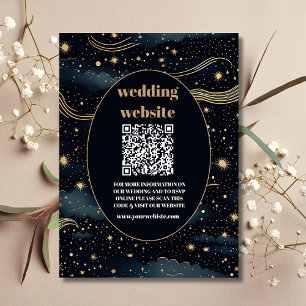 qr kod Celestial Midnight Blue Stars Måne Bröllop Tilläggskort