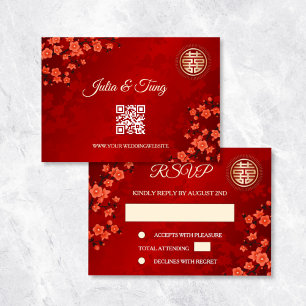 QR-kod Cherry Blommar Red OSA China Bröllop Inbjudningar