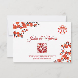 QR-kod Cherry Blommar Red OSA China Bröllop Kort