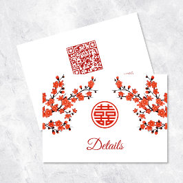 QR-kod | Cherry Blommar Red White China Bröllop Tilläggskort