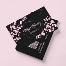 QR-kod | Cherry Blommar Rosa Black Marble