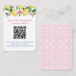 QR-kod Citroner Rosa Och Vit Online RSVP Tilläggskort