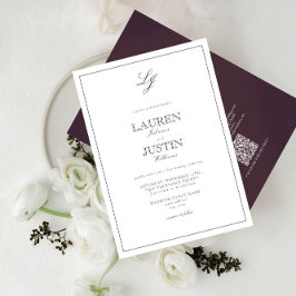 QR-kod Classic Plum Lila Monogram Bröllop Inbjudningar